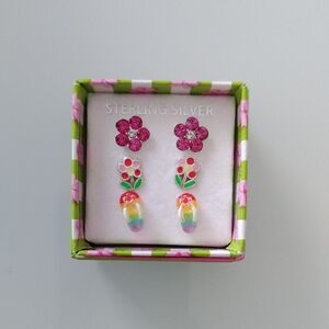 Pink Flower Sterling Silver Earrings
